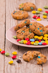 Candy coated cookies.