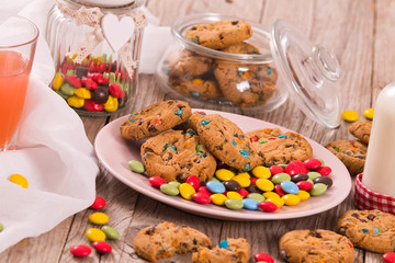 Candy coated cookies.