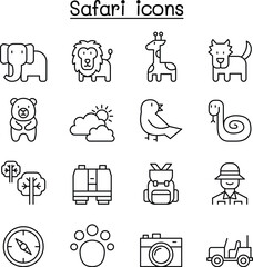 Safari , animal, wildlife, animal icon set in thin line style © Puckung
