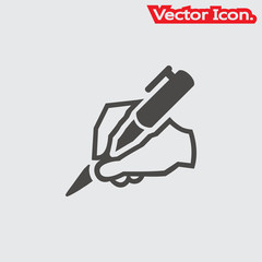hand writing icon isolated sign symbol and flat style for app, web and digital design. Vector illustration.