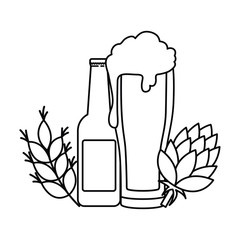 bottle of beer and glass isolated icon