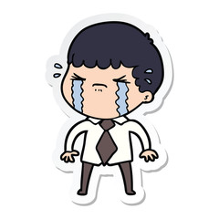 sticker of a cartoon man crying