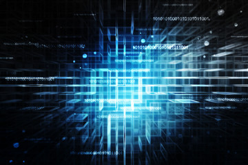 Pixels or boxes are emerging  from the background.  Different combinations of binary codes. Abstract futuristic background in technology background. 