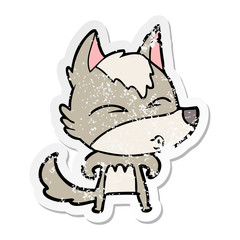 Fototapeta premium distressed sticker of a cartoon wolf whistling