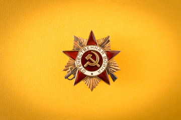 The order of the Great Patriotic war on the yellow background . Filmed in Minsk, Belarus , may...