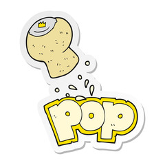 sticker of a cartoon champagne cork popping