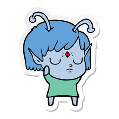 sticker of a cartoon alien girl