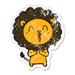 distressed sticker of a laughing lion cartoon