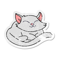 distressed sticker of a quirky hand drawn cartoon cat