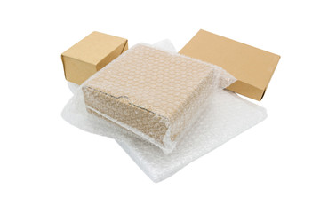 box and bubble wrap, for protection product cracked or insurance During transit isolated and white background 