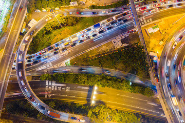 Fototapeta na wymiar Top down view of Hong Kong traffic at night
