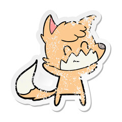 distressed sticker of a cartoon friendly fox