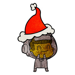 happy textured cartoon of a astronaut wearing santa hat