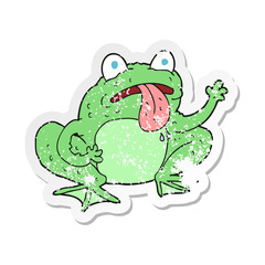 retro distressed sticker of a cartoon frog