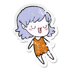 distressed sticker of a cartoon elf girl