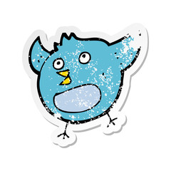 retro distressed sticker of a cartoon happy bird
