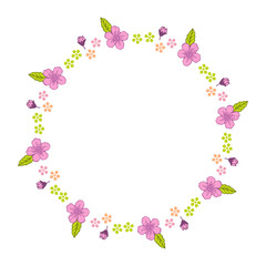 Vector illustration elegant bright colorful wreath frame with greeting card