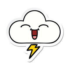 sticker of a cute cartoon thunder cloud