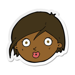 sticker of a cartoon surprised female face