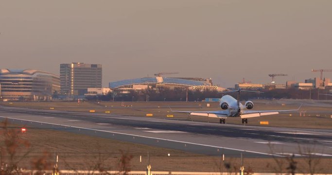 Plane landing at Frankfurt airport.