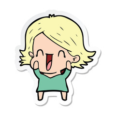 sticker of a cartoon happy woman