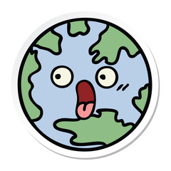 sticker of a cute cartoon planet earth