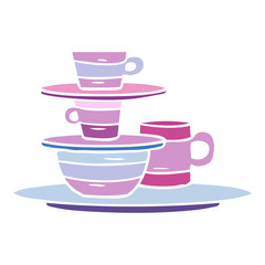 cartoon doodle of colourful bowls and plates