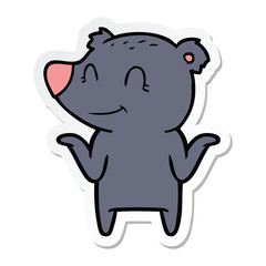 sticker of a smiling bear shrugging shoulders