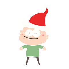 flat color illustration of a bald man staring wearing santa hat