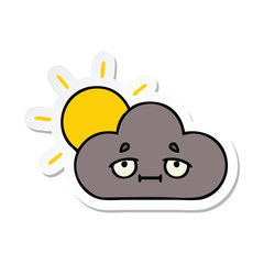 sticker of a cute cartoon storm cloud and sun
