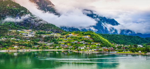 Panoramic landscape view of Eidfjord, Norway.