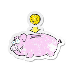 retro distressed sticker of a cartoon piggy bank