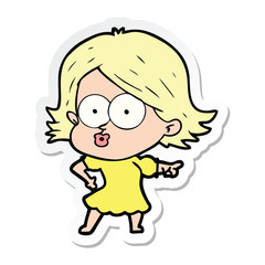 sticker of a cartoon girl pouting