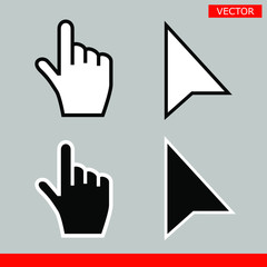 Black and white arrow no pixel and mouse hand cursors icon vector illustration set flat style design isolated on gray background.