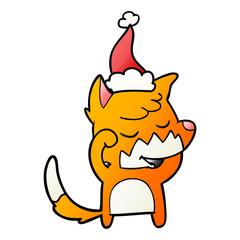 friendly gradient cartoon of a fox waking up wearing santa hat