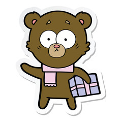 sticker of a nervous christmas bear cartoon
