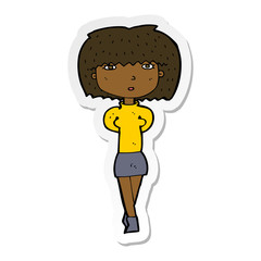 sticker of a cartoon shy woman