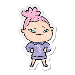 distressed sticker of a cartoon woman
