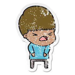distressed sticker of a cartoon stressed man