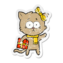 distressed sticker of a cartoon cat