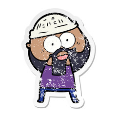 distressed sticker of a cartoon bearded man