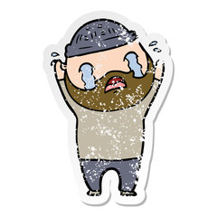 Obraz na płótnie Canvas distressed sticker of a cartoon bearded man crying