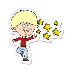 sticker of a cartoon excited boy