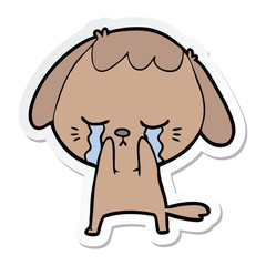 sticker of a cute puppy crying cartoon