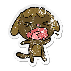 distressed sticker of a cute cartoon dog barking