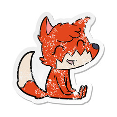 distressed sticker of a happy cartoon fox