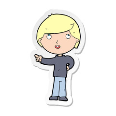 sticker of a cartoon boy pointing
