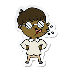 sticker of a cartoon boy wearing spectacles