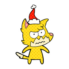 comic book style illustration of a annoyed fox wearing santa hat