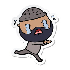 sticker of a cartoon bearded man crying